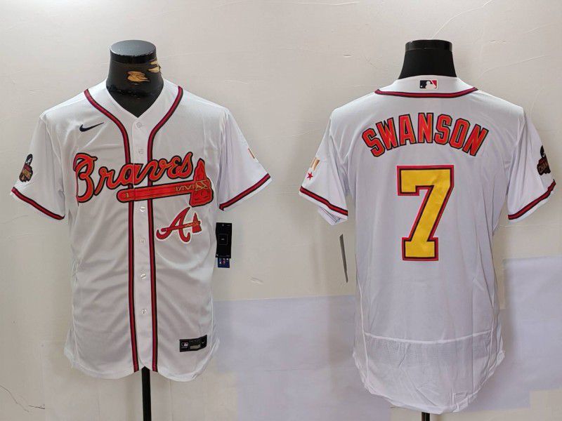 Men Atlanta Braves #7 Swanson White Elite 2024 Nike MLB Jersey style 9023->atlanta braves->MLB Jersey